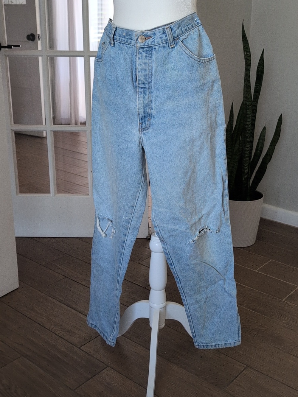 Vintage Bonjour Light Blue Distressed High-Waist Women's Jeans Size 8-10 - Picture 2 of 11